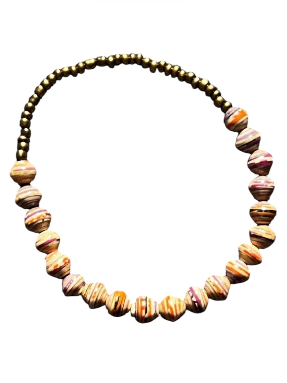 Vintage Handcrafted Orange & Purple Recycled Paper Beaded Stretch Bracelet